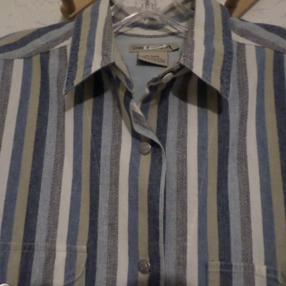 Calvin Klein Sport Women's Snap Front Oversized Stripe Shirt Sz L - Picture 3 of 6